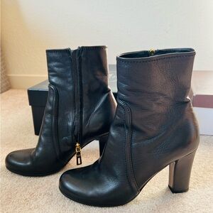 Prada Black Leather Heeled Boots